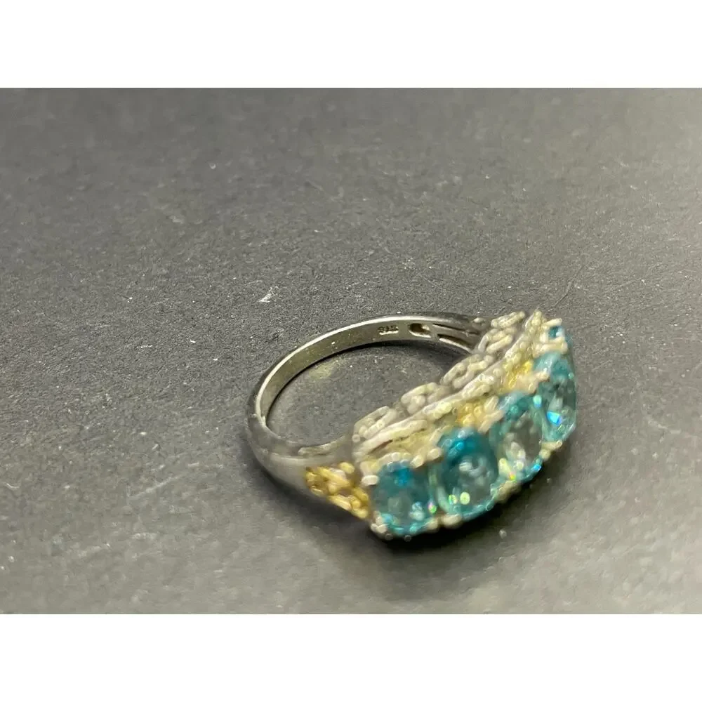 STS Signed 925 Sterling Silver Oval Cut Blue Topaz Cocktail Ring Size 8.75